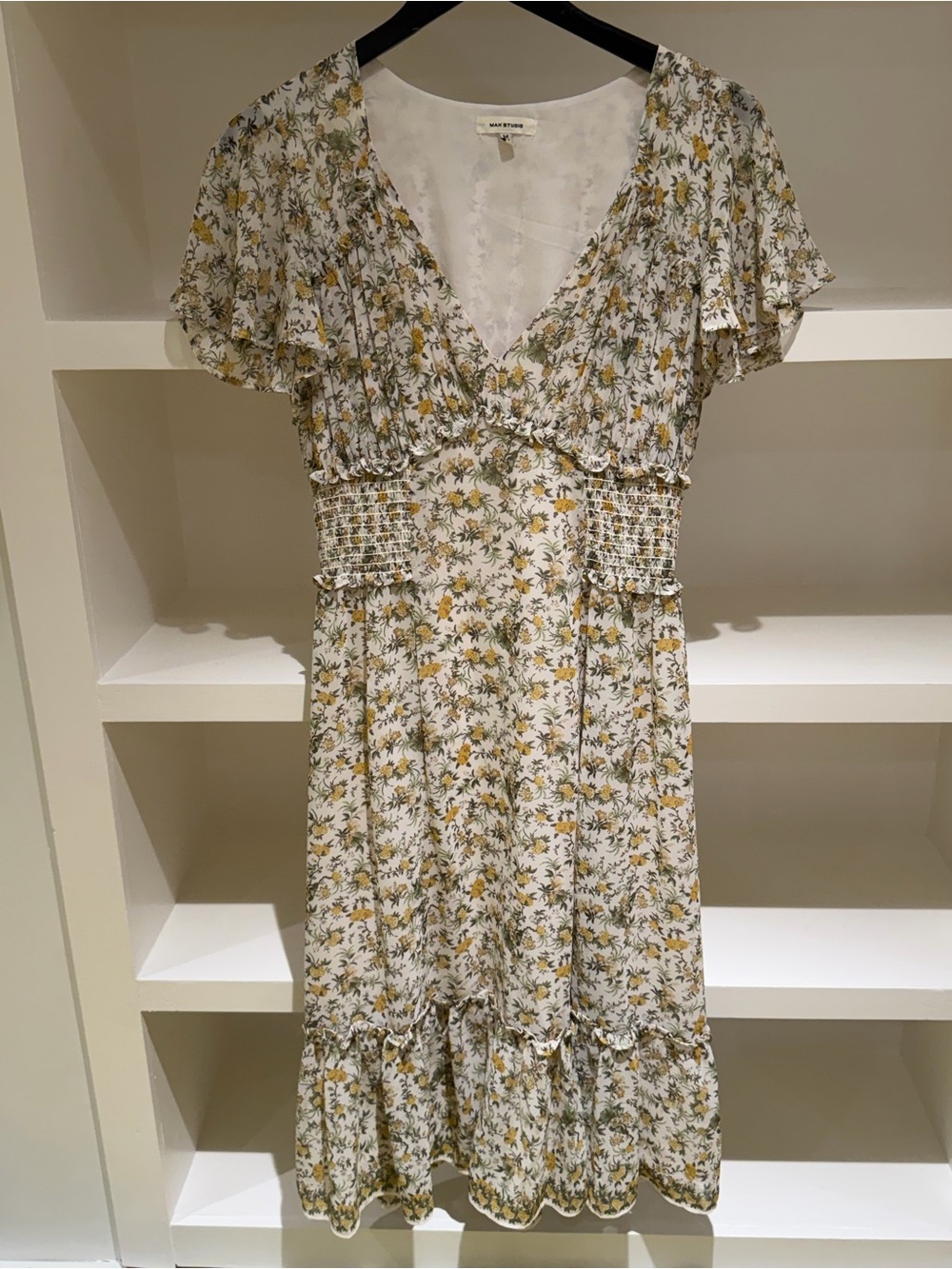 Max Studio Green & Yellow Floral Midi Dress (Size M)